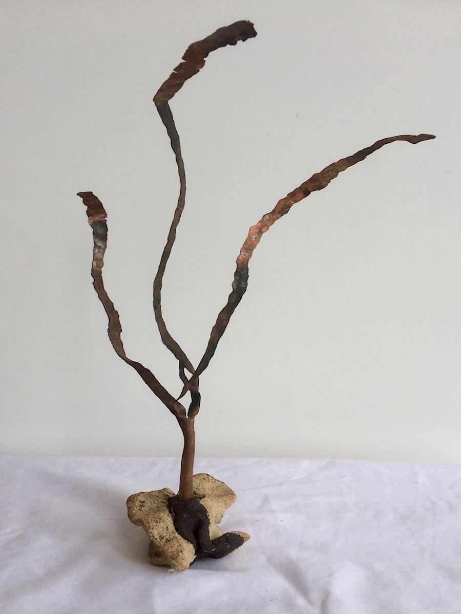 3 prongs. Stoneware and copper. 2017