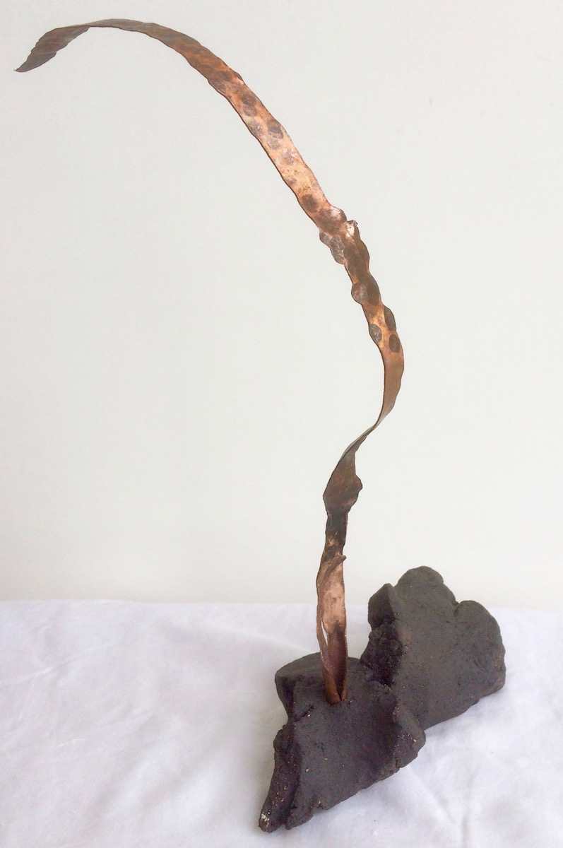 Long and short sprouts. Black stoneware and copper. 2017