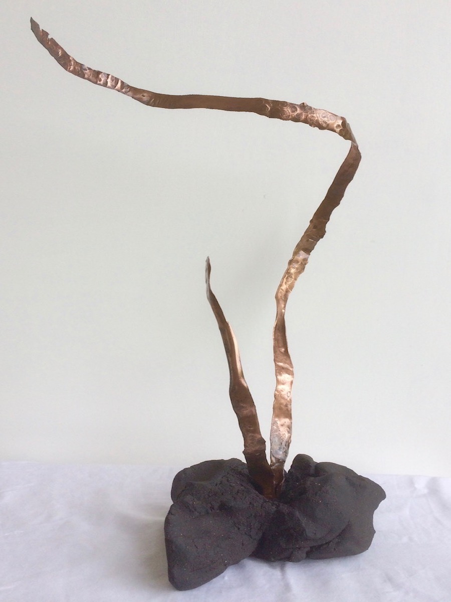 Pulled and twisted. Black stoneware and copper. 2017
